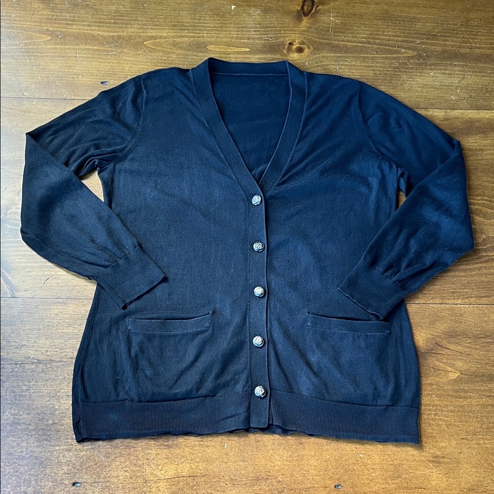 Ralph Lauren Vintage Black Cardigan Sweater w/ 5 Brass Horse Head Buttons